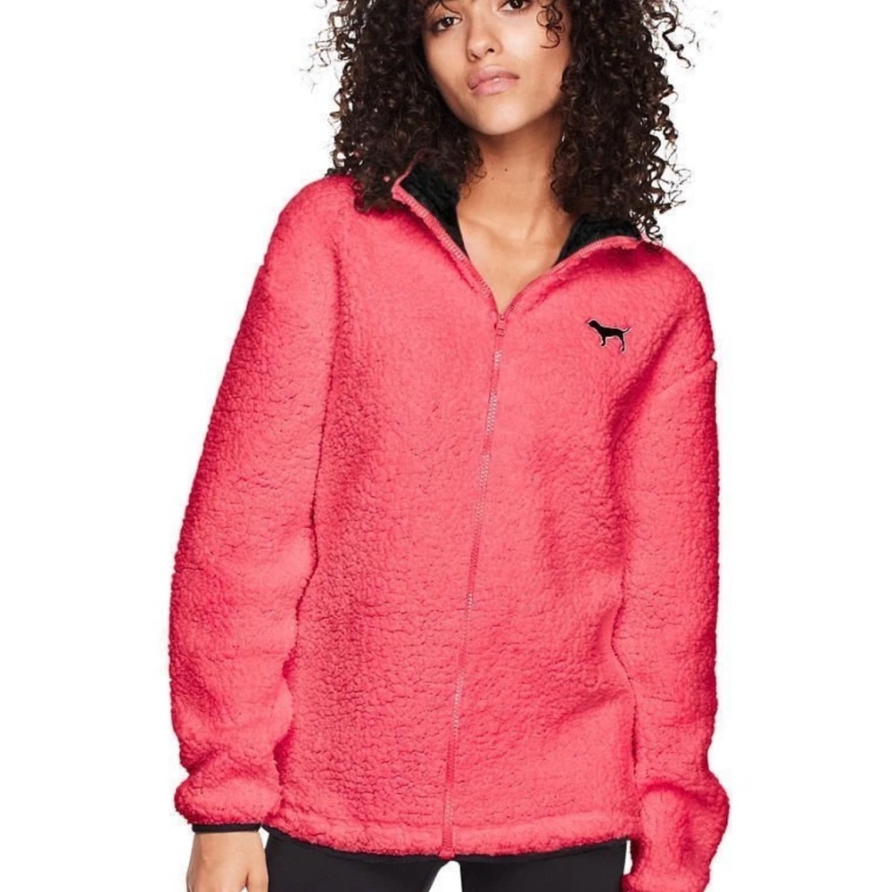 PINK Victoria's Secret Fleece Sherpa Jacket in Vibrant Pink